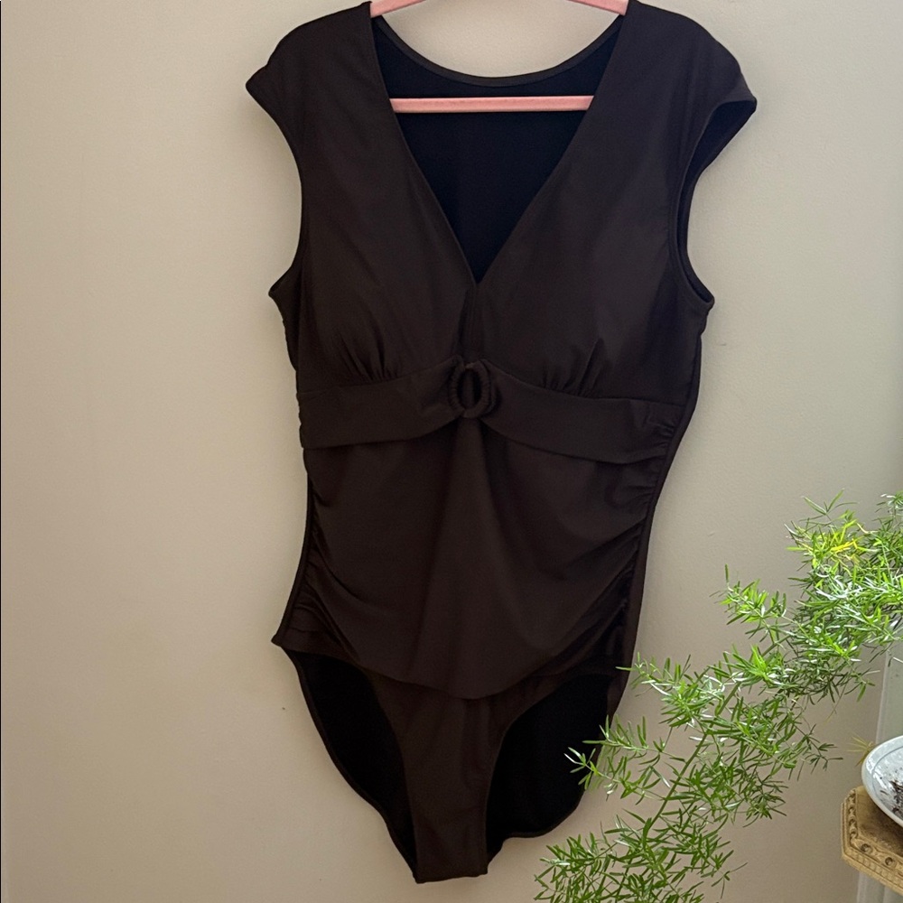 Simon Chang brown one piece bathing suit. NWOT